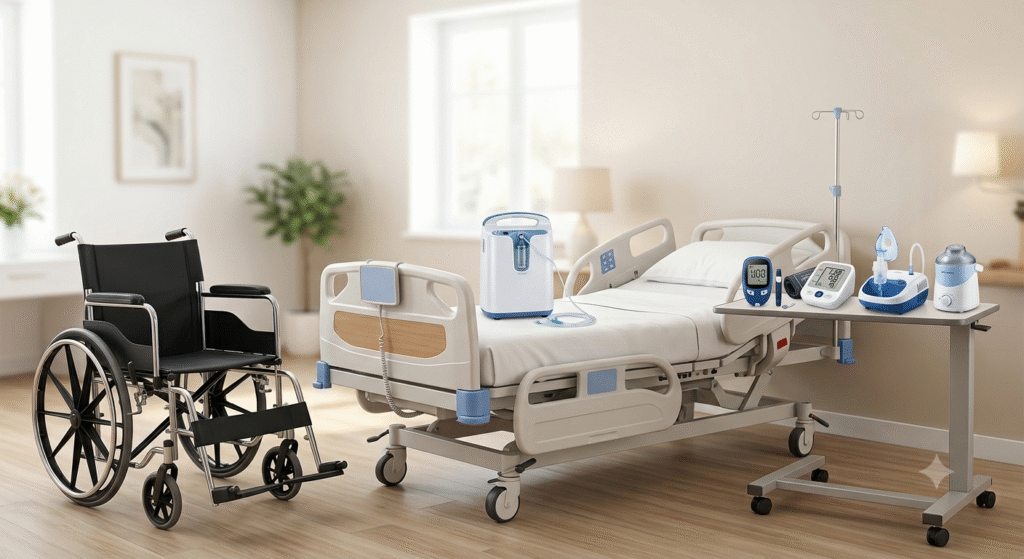 affordable price wheel chair, icu bed, oxygen concentrator, glucometer, bp machine, adult diaper